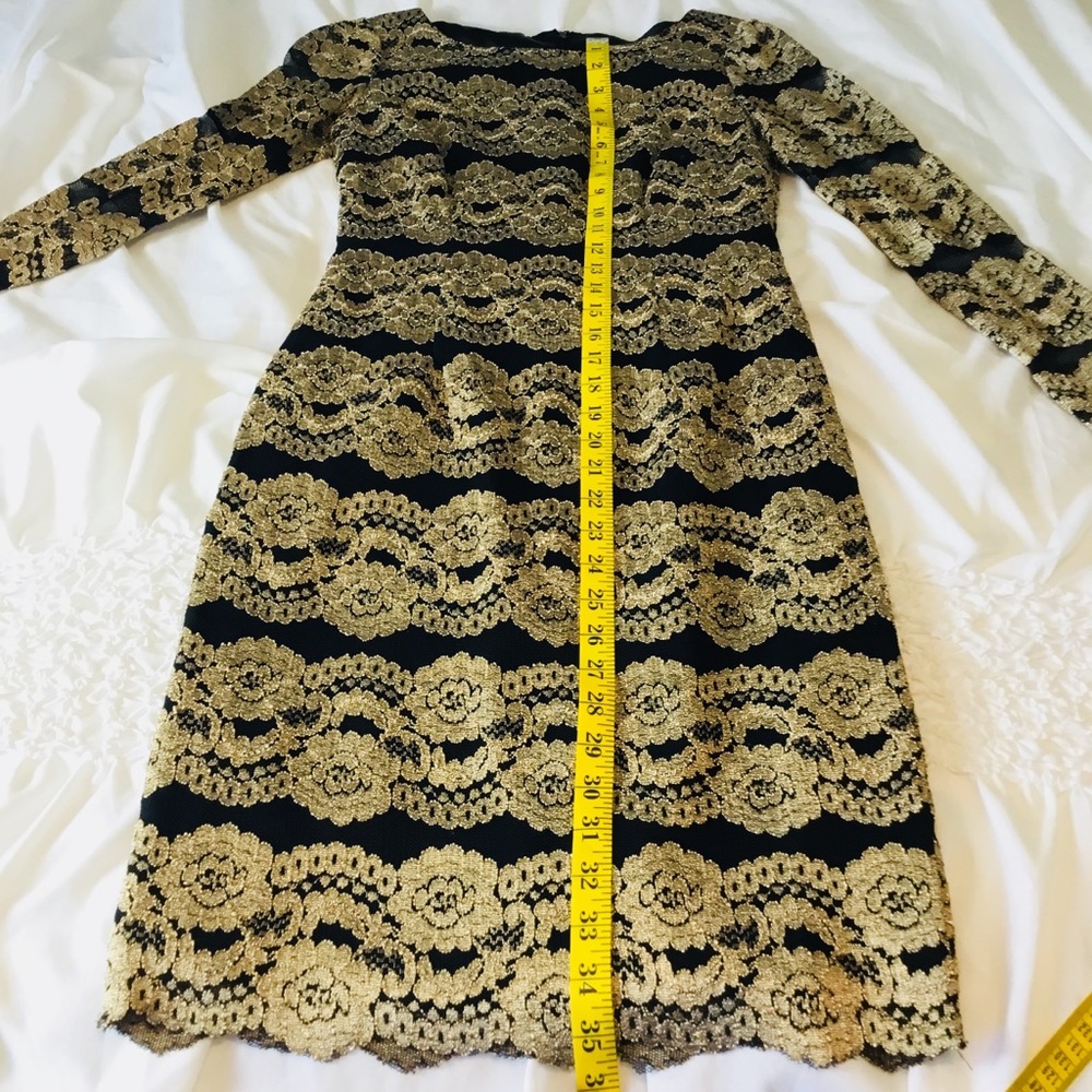 Cremieux Black & Gold‎ Lace Dress Long Sleeve Size2 - Picture 10 of 14